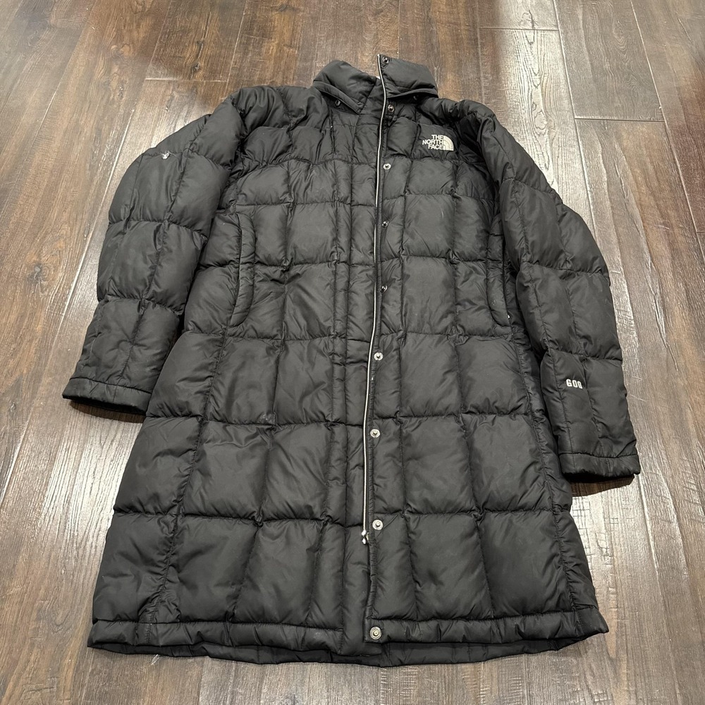 The North Face Coat Womens Small Black Long Down Puffer 600 Fill Jacket FLAW